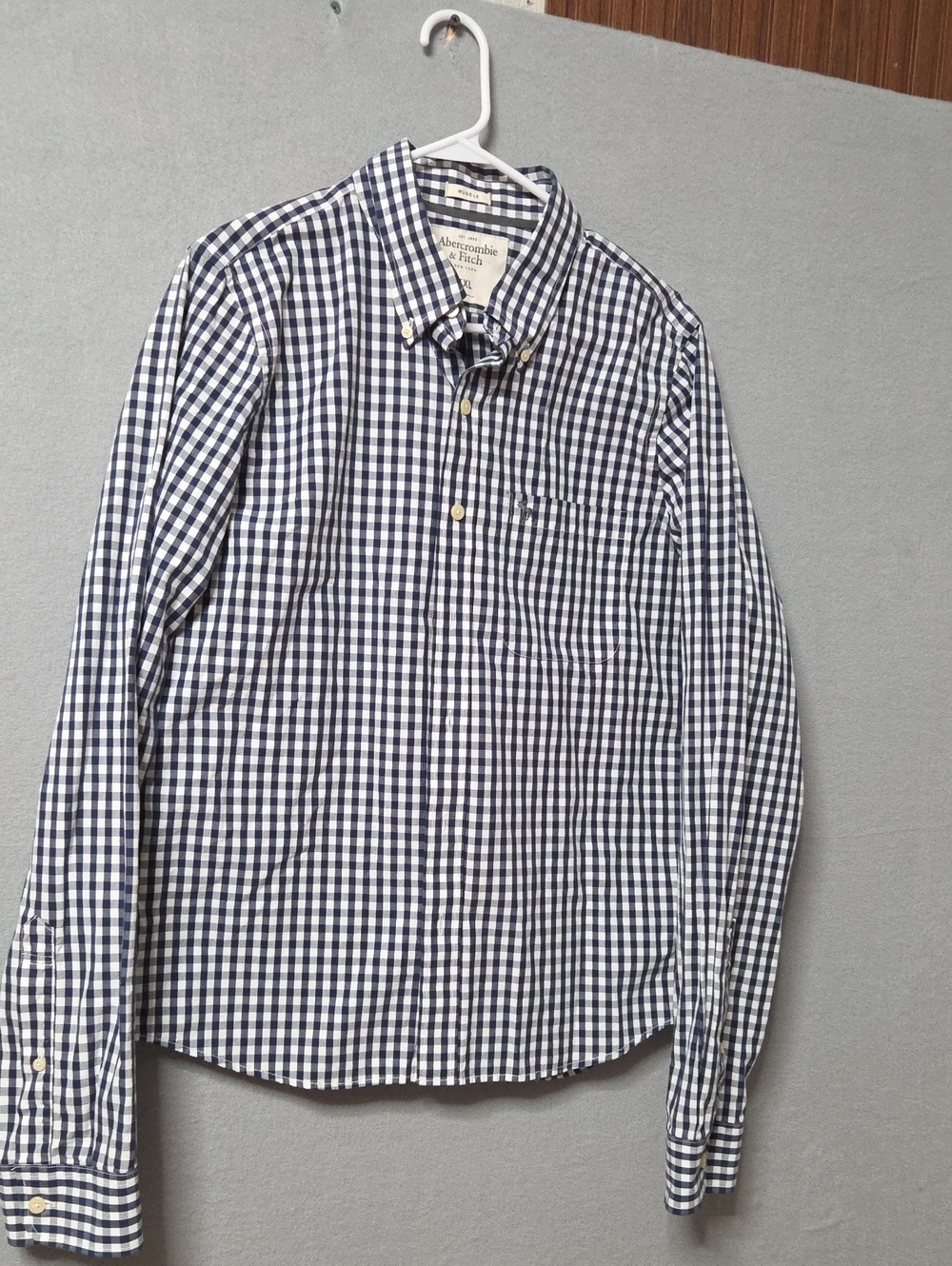 Abercrombie & Fitch Navy and White Gingham Button-Down Shirt